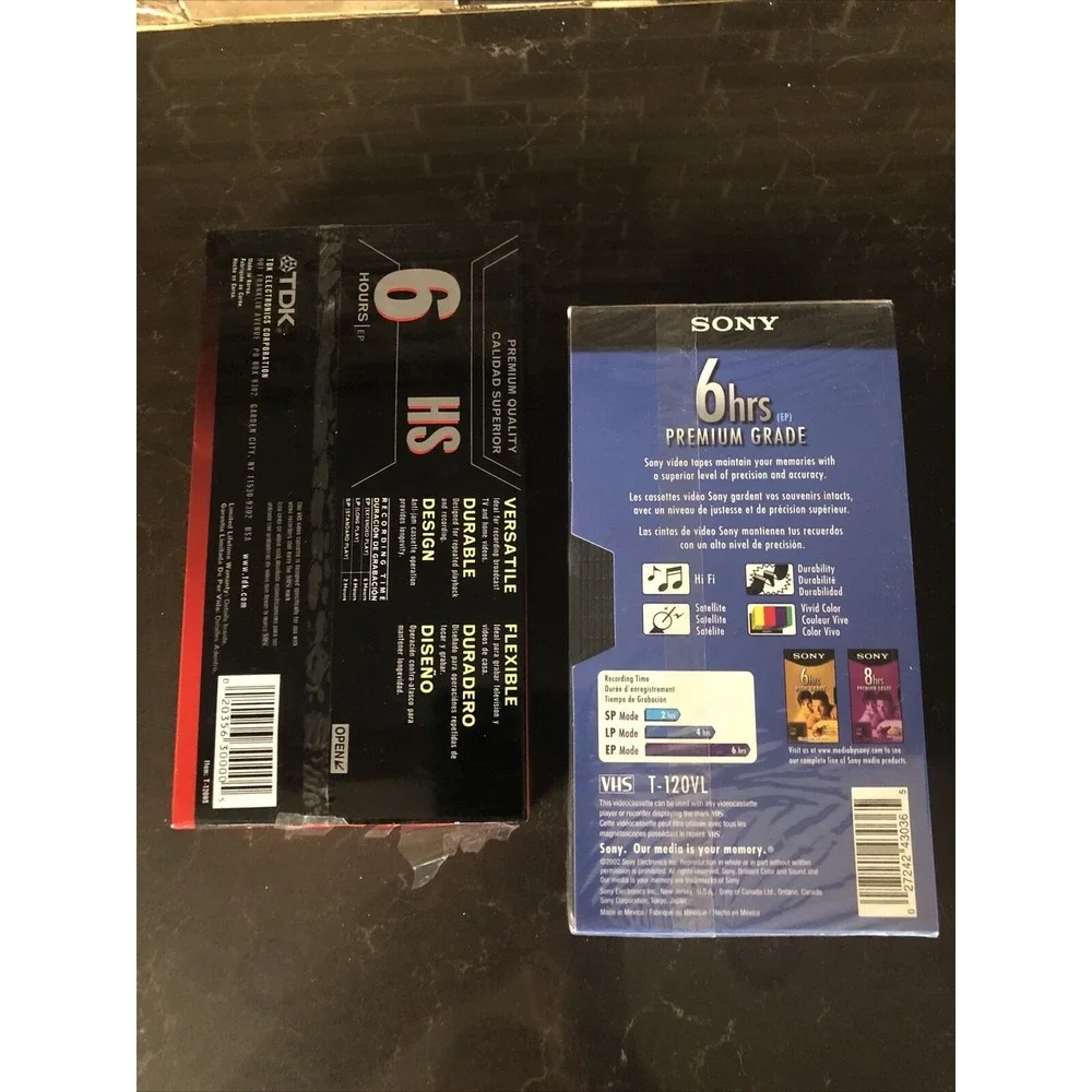 Lot Of 2 Sony & TDK VHS Tape 6 Hrs Premium Grade T-120 Blank New‎ Sealed